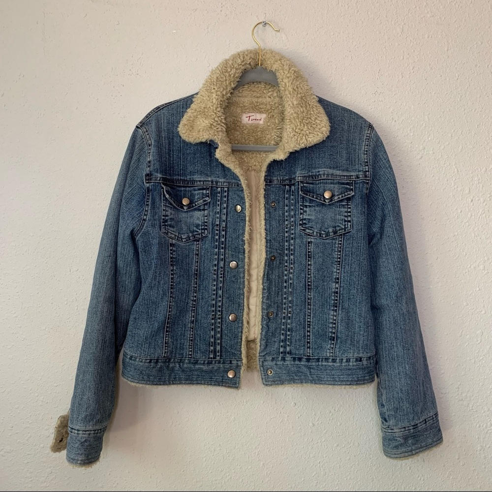 Denim + Faux Sherpa Lined Jacket - Size XL